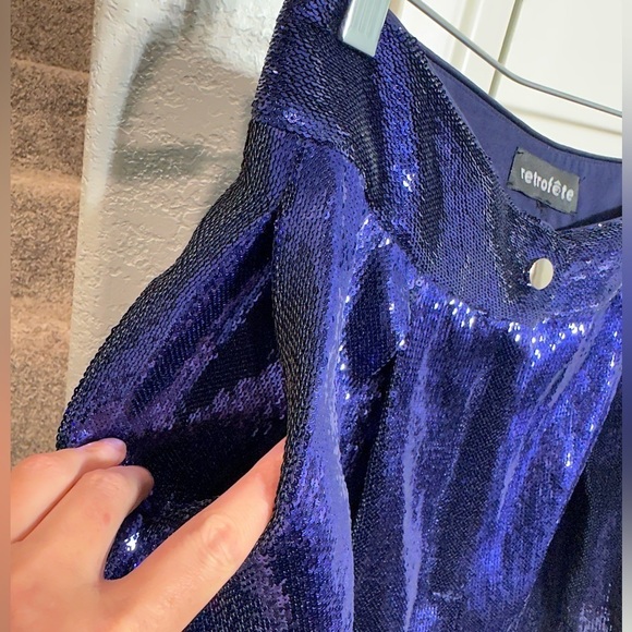 $395 Retrofete Women's Blue Cyd Sequined High Rise Zip Fly Shorts - Picture 9 of 9
